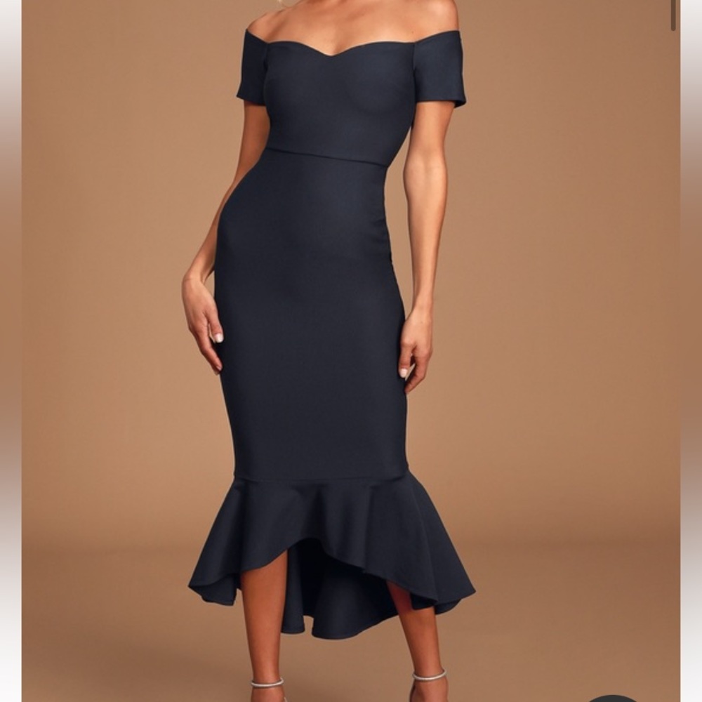 Lulu’s How Much I Care Midnight Blue Midi Dress - Size L